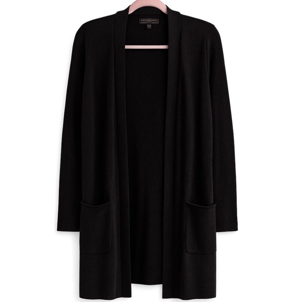 Barefoot Dreams CozyChic Black Long Minimalist Open Front Knit Cardigan-Small